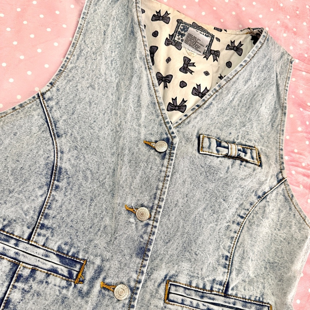 VTG 80s 90s Jordache Denim Vest with Bows - Picture 2 of 16